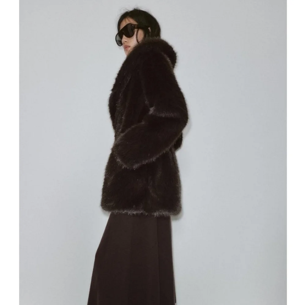 ZARA Women's Faux Fur Coat with Belt(Brown, US XS, S, M,L/EUR XS, S, M, L) - Picture 5 of 15